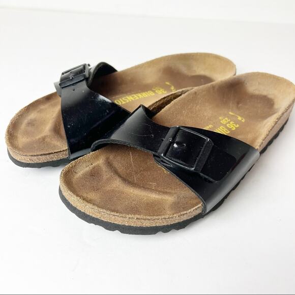 SZ 6 Birkenstock Madrid Black Patent Strap - Picture 1 of 7